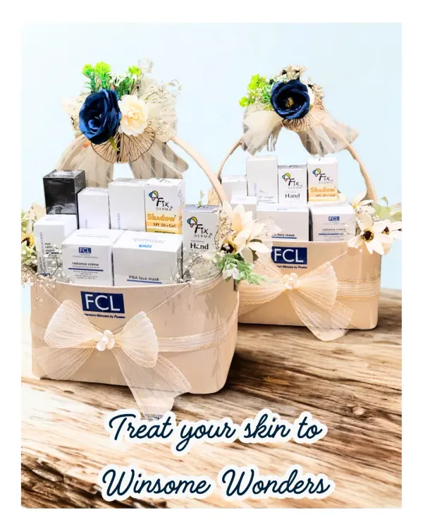 Treat your skin to Winsome Wonders. These beautiful baskets feature a full range of FCL skincare products, elegantly arranged with floral details for a luxurious gifting experience.