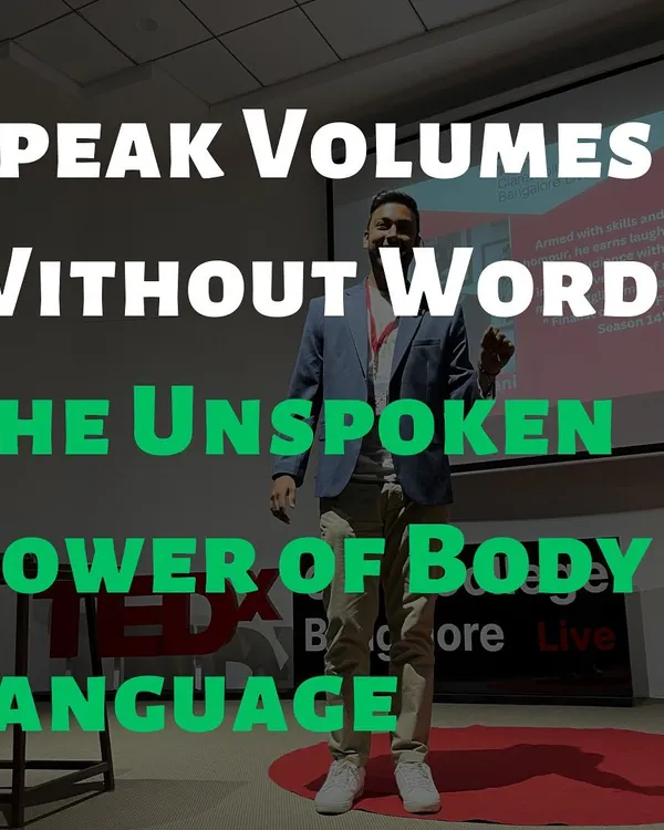 This is the title card for my series on body language, captured during my TEDx talk. It's a powerful reminder that how you stand and move on stage can speak volumes without you uttering a single word.