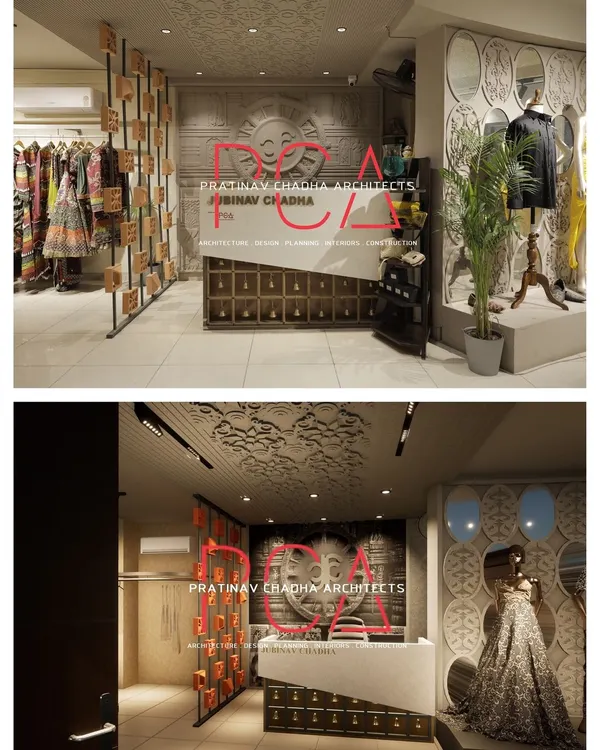 A direct comparison of a 3D render and the final photograph of the Jubinav Chadha studio reception. This demonstrates my ability to translate a design concept into a perfectly executed reality.