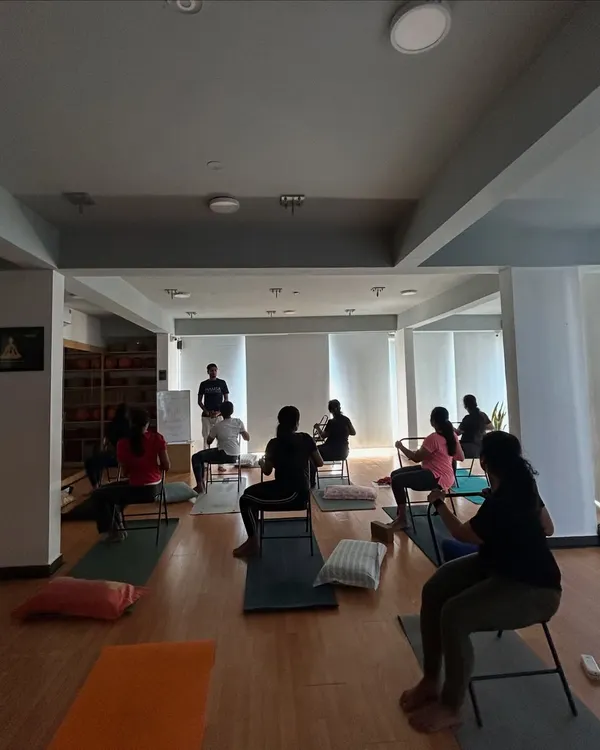 An instructor leads our workshop on managing PCOD/PCOS through yoga. We focus on asanas and pranayama to support hormonal balance.