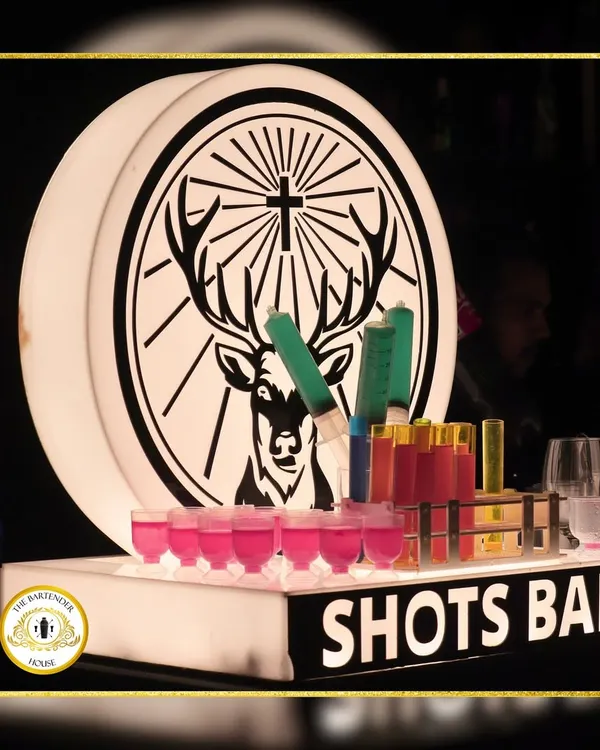 Our custom 'Shots Bar' display, ready to get the party going. Here we have our signature syringe shots lined up, creating a visual spectacle that draws guests in.