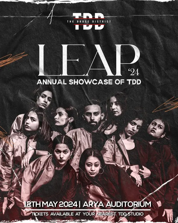 The official poster for LEAP '24. This event is the culmination of our stage program, a platform for our dancers to showcase their talent at a professional venue like the Arya Auditorium.