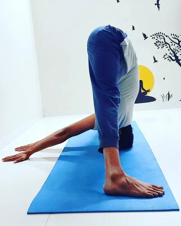 Prasarita Padottanasana, the Wide-Legged Forward Bend, is a half-inversion that stretches the hamstrings and back while calming the mind. This asana lengthens the spine and helps relieve mild backache, bringing a sense of tranquility.