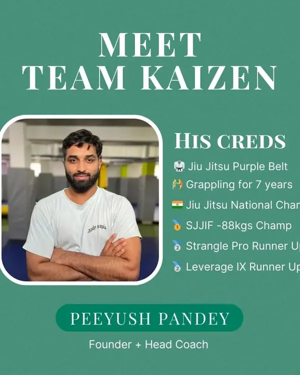 Meet me, Peeyush Pandey, founder and head coach at Kaizen MMA. As a Jiu-Jitsu national champion and purple belt with 7 years of experience, my goal is to bring the highest quality of MMA training to India.
