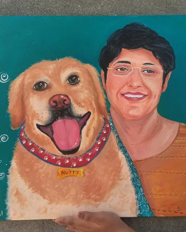 I believe art should capture joy, and this piece is all about that. This custom acrylic portrait was created from a client's photo to celebrate the bond with their adorable golden retriever, Nutty.