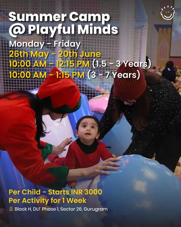 An announcement for the Summer Camp at Playful Minds in Gurugram. I find great camps with activities structured for different age groups, from toddlers to older kids.