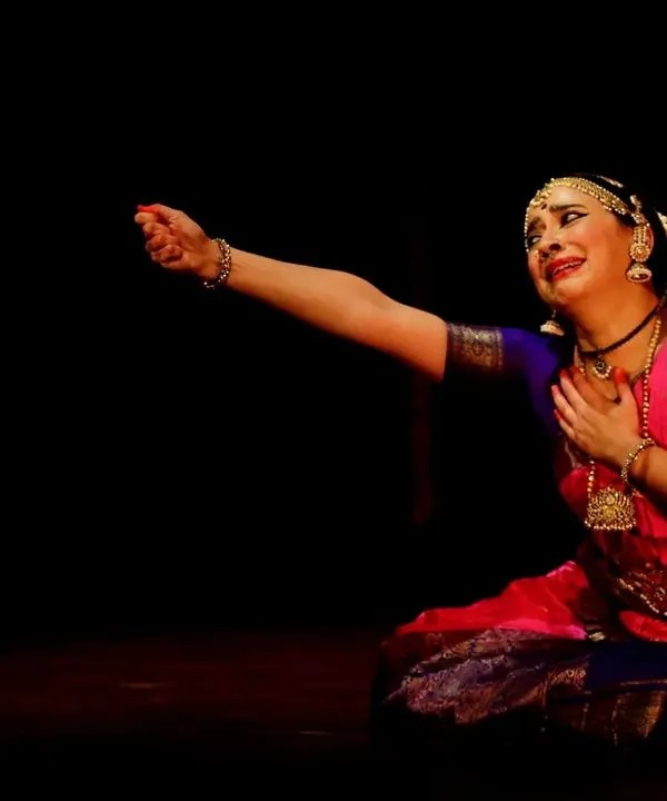 The essence of Bharatanatyam lies in Abhinaya, the art of expression. Here, my student channels profound emotion during her Rangapravesha, telling a story with every glance and gesture. This is the moment an artist is born on stage.