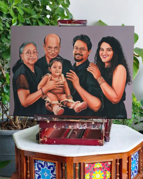 The final masterpiece. This custom family portrait, created by combining four different photos, now stands as a complete and perfect memory for three generations of the family.