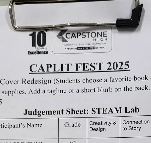 A look at the official judgement sheet from the Capstone High LitFest, where I had the honor of being a judge for their Book Cover Redesign event.