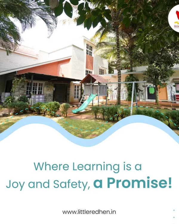Where learning is a joy and safety, a promise. Our campus offers a beautiful, green, and secure outdoor play area, complete with a slide and swings, for children to explore freely.