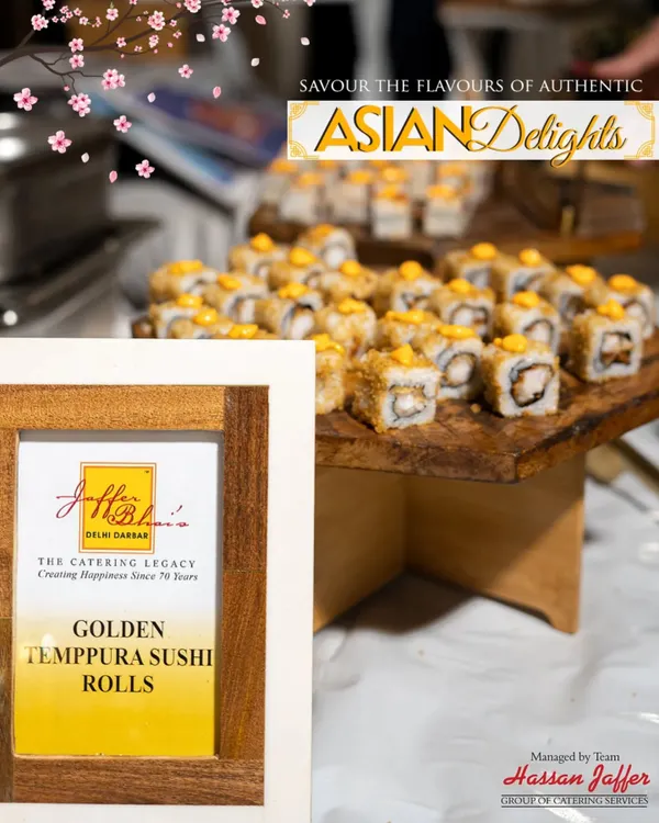 Savour the flavours of authentic Asian delights with our Golden Tempura Sushi Rolls. Each roll is carefully crafted, beautifully presented, and served at our dedicated Asian food stations.