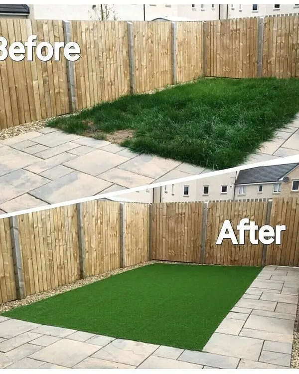The perfect lawn without any of the work. This before and after shows how I can fix a patchy, high-maintenance garden and give you a perfect green space that stays this way all year round, with no watering or mowing needed.