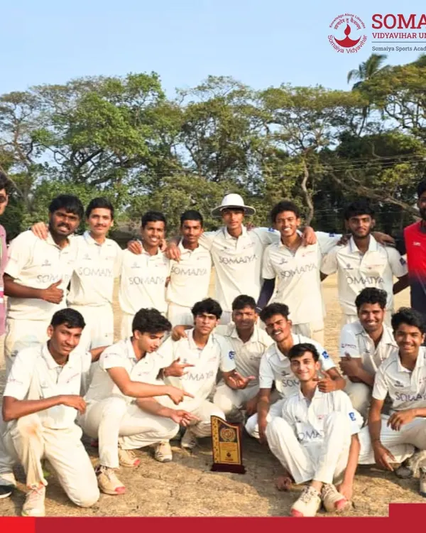 Our K. J. Somaiya Polytechnic Cricket Team celebrates retaining their championship crown at the IEDSSA Zonal Cricket Competition. This victory highlights our consistent dominance in the tournament.