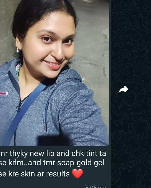 A happy customer sharing her results after using my Gold Gel, soap, and Lip & Cheek Tint. It's so rewarding to get such positive feedback.