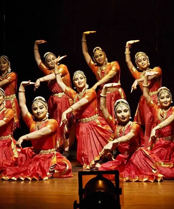 A beautiful moment of synchronicity with my fellow dancers during a group performance for an ICCR cultural evening. Group choreographies teach us coordination, teamwork, and the joy of dancing as one.