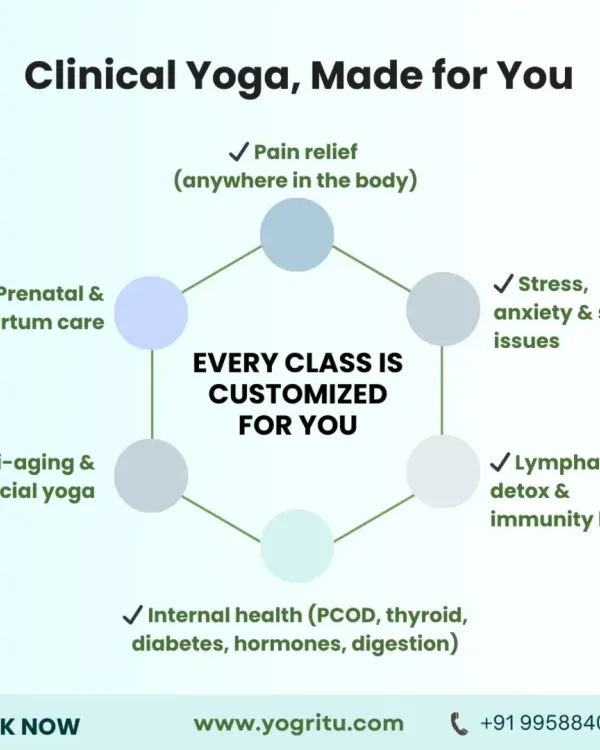 My approach is never cookie-cutter. As this chart shows, every class is customized for you, whether you need pain relief, prenatal care, stress management, or help with internal health issues like PCOD and thyroid.