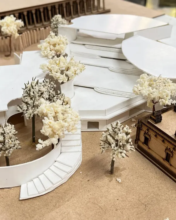 A detailed shot of an architectural model I created during my studies. The focus on form, space, and detail in architecture heavily influences my illustration work.