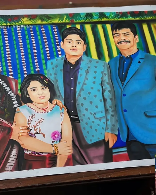 This large A1 size family portrait is bursting with color. I carefully drew each family member to capture their individual personalities while creating a harmonious group picture.