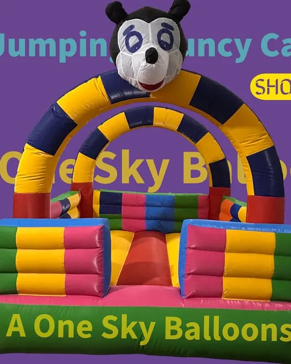 My popular 8x8 feet Panda-themed jumping bouncy castle. It's a perfect starter product for any rental business, ideal for kids' birthday parties and school functions. The bright colors and friendly design make it an instant hit.