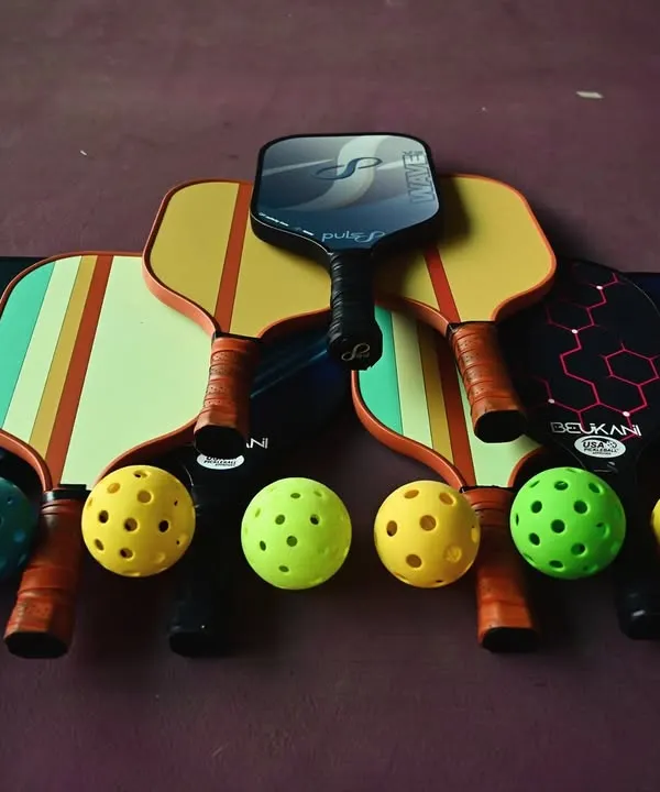 We have all the gear you need to get started with pickleball. A colorful array of paddles and balls are ready for your next game.