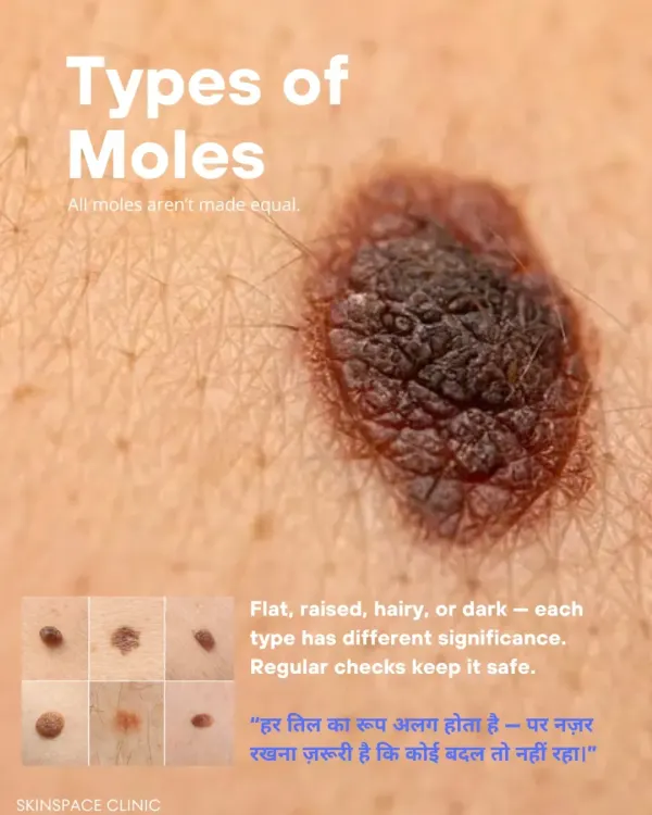 Moles come in many forms: flat, raised, hairy, or dark. Regular checks are important to ensure they remain safe. I provide mole mapping services to track any changes over time.