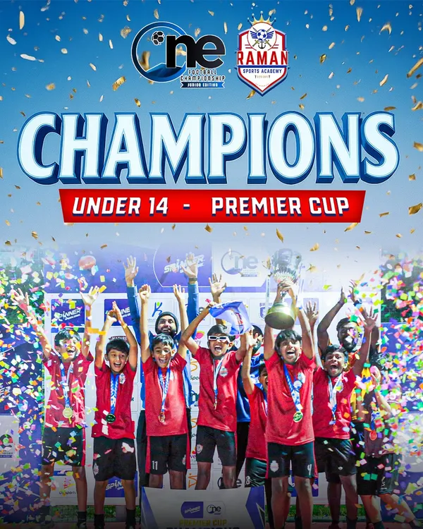 Our Under-14 team celebrating their victory as Premier Cup Champions at the One Football Championship. We build teams that know how to win together.
