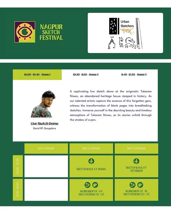 I was thrilled to conduct a live watercolor demo at the Nagpur Sketch Fest. This poster gives the details of the event, where I got to share my techniques with a wonderful community of artists.