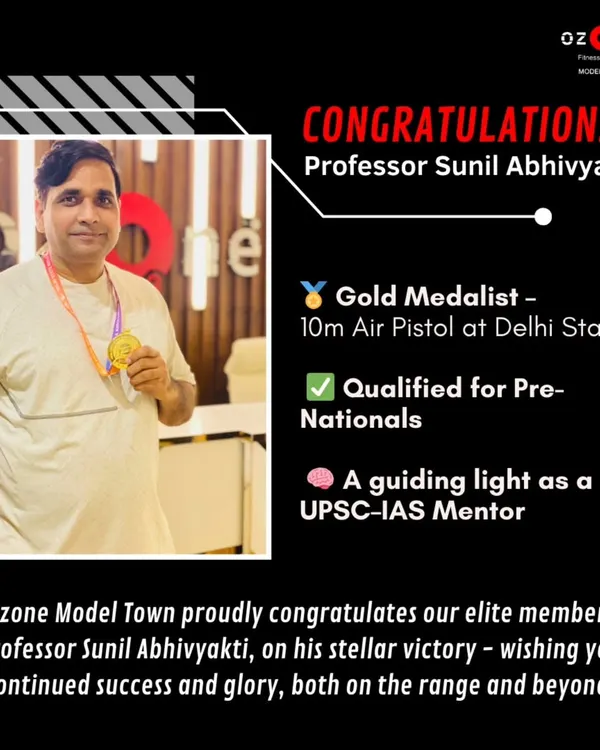 We celebrate the success of our members both inside and outside the gym. We are proud to have elite members like Professor Sunil Abhivyakti, a gold medalist, as part of our fitness family.
