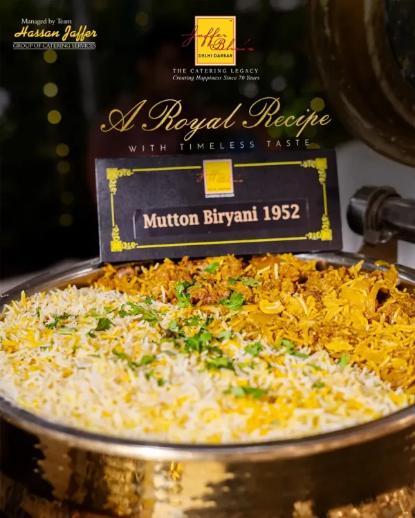 Our legendary Mutton Biryani 1952, a royal recipe perfected over 70 years. Each grain of rice is infused with aromatic spices and tender mutton, offering a timeless taste for your most special occasions.