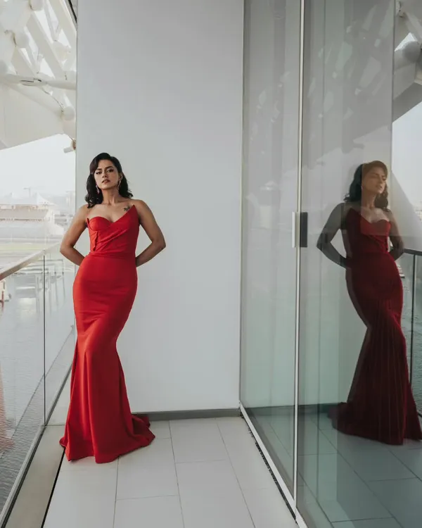 I styled the incredible Shraddha Srinath for the IIFA Utsavam awards in Abu Dhabi. This striking red gown by John & Ananth creates a powerful silhouette, perfect for a major red carpet event. The look is completed with bold jewelry from Azotiique, ensuring she stood out.