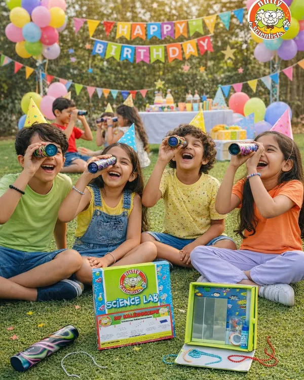 A birthday party filled with wonder! Our DIY Kaleidoscope station is a huge hit, where kids learn about light and reflection while creating a mesmerizing toy to take home. It's the perfect blend of fun and learning.