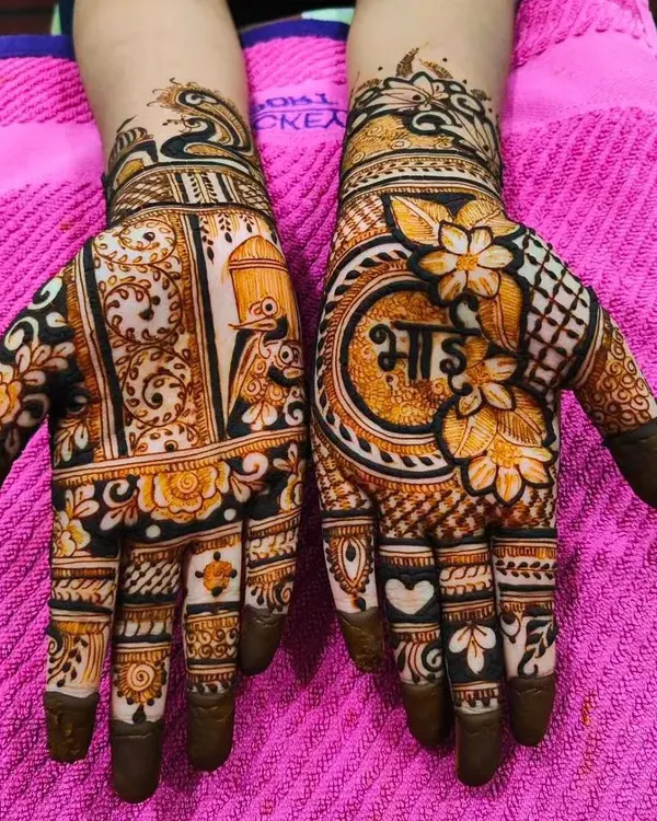 A custom design for a brother of the bride, featuring a soldier motif and the word 'Bhai' (brother). We can personalize designs to reflect family roles and relationships.