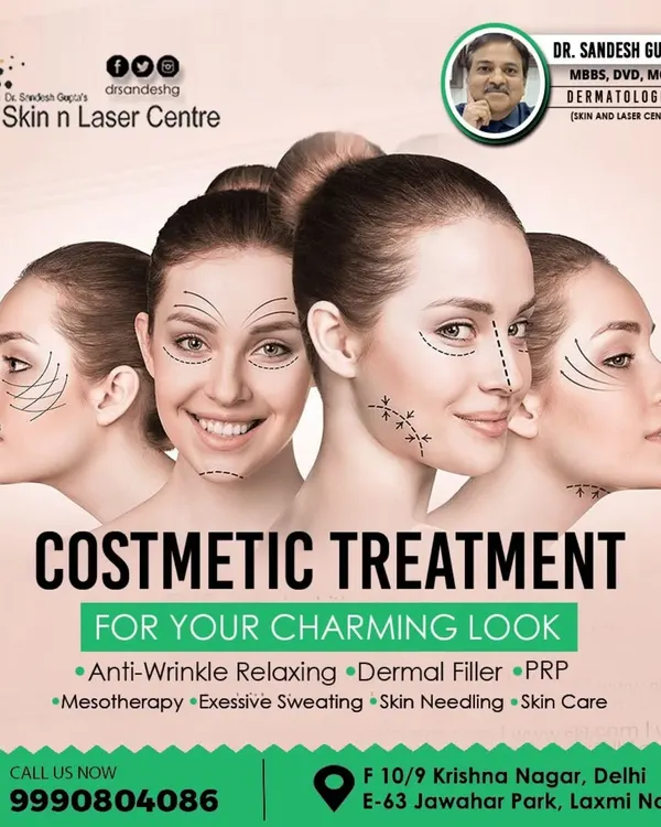 This graphic provides an overview of the cosmetic treatments available at my Skin n Laser Centre. From anti-wrinkle relaxing injections and dermal fillers to PRP and skin needling, I offer a comprehensive range of services for a charming look.