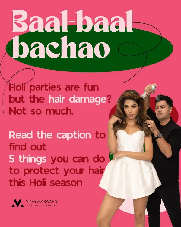 Baal-baal bachao! Holi parties are fun, but the hair damage isn't. This graphic shares my top 5 tips for protecting your hair during the festival season, from oiling it up to post-Holi detox treatments.