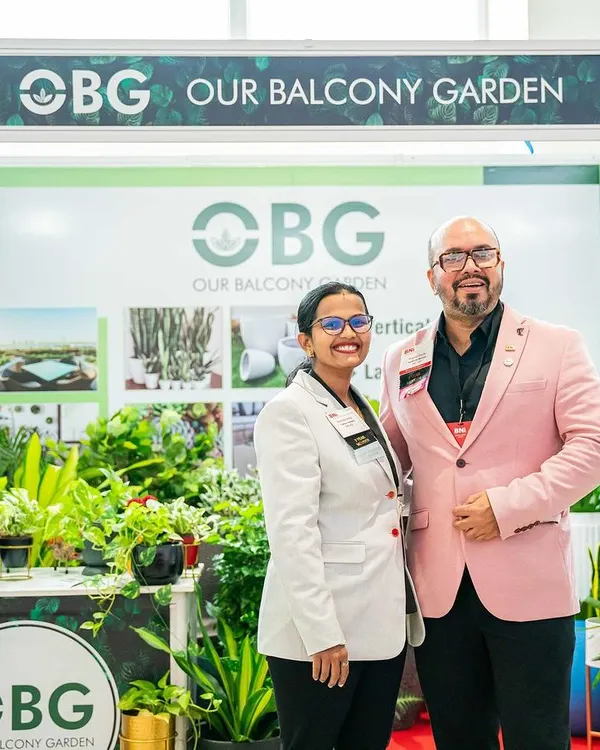 Together in all our ups and downs, because it’s "Our" Balcony Garden. A photo of my husband Prajwal and me at our booth during the BNI Big Brands Expo.