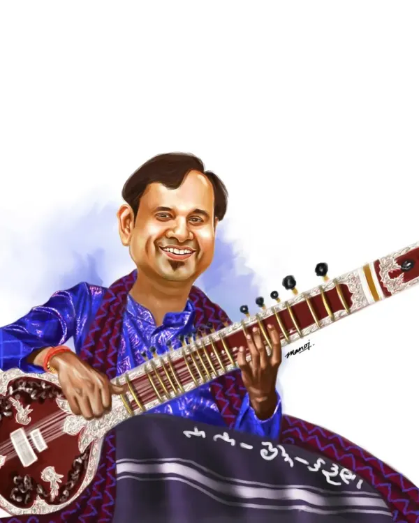 A caricature of the talented sitar player, Bhagirath Bhatt, who has worked with A.R. Rahman and on films like "Padmaavat".