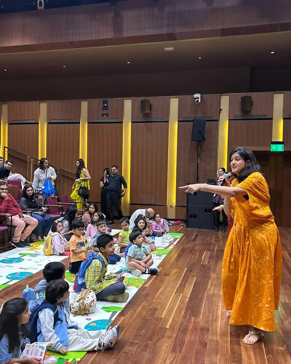 Leading a 'Folk Music of India' workshop at the prestigious NMACC Bachpan event. We believe in teaching through interactive storytelling to make learning about culture engaging for kids.