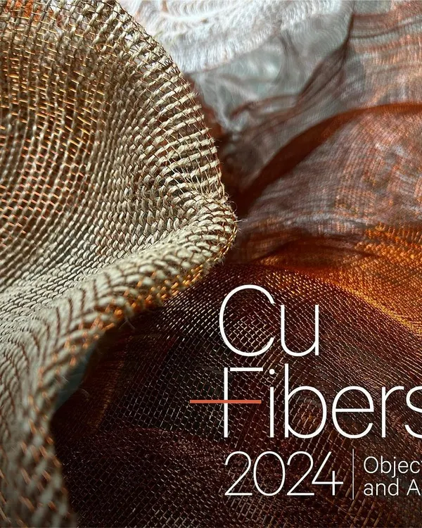 Announcing our 'Cu+Fibers 2024' exhibition. This graphic, featuring a close-up of our woven copper and fiber work, marked the countdown to a celebration of ten years of our studio's explorations.