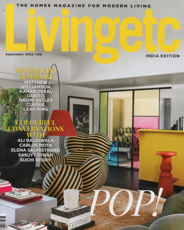 Our "Project 86" bachelor pad on the cover of Livingetc India. I was so stoked to see this feature, which beautifully captured the pop art and maximalist vibe of the space.