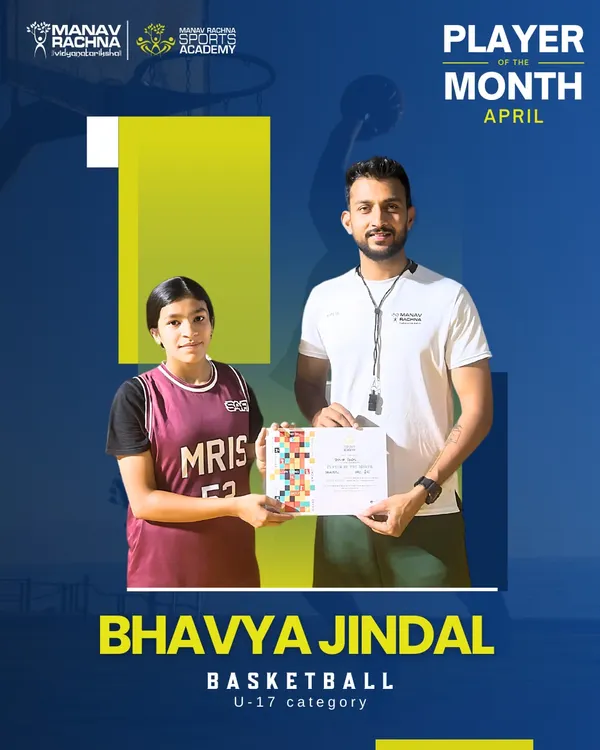 Celebrating our Player of the Month for April, Bhavya Jindal, for her outstanding performance in the U-17 Basketball category. Her dedication on the court is truly commendable.