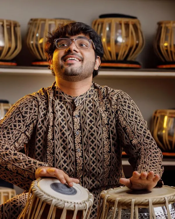 For me, tabla is the music of the soul expressed through the fingers. This is a moment of joy in my element, surrounded by the instruments that are my life's passion.