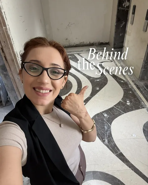 A quick selfie from a site visit. The intricate marble flooring pattern is just beginning to emerge, and it's moments like these, seeing the details come together, that make the entire process worthwhile.