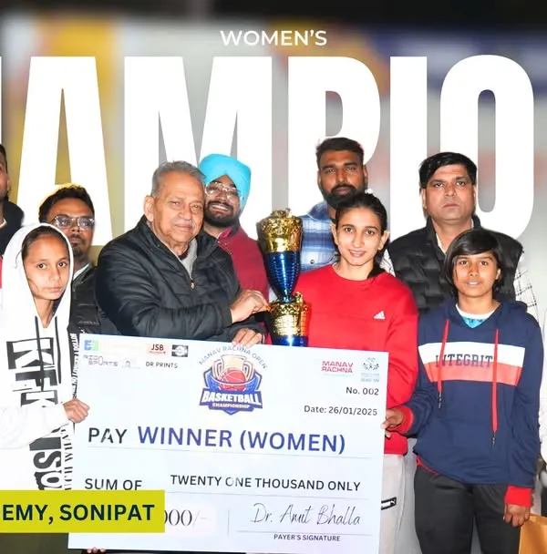 The women's champions, Geetanjali Academy, Sonipat, receive their trophy and prize money. We ensure our winners are celebrated and rewarded for their exceptional performance.
