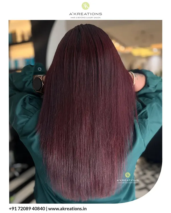 A bold and glossy fiery red hair color. I ensure that even the most vibrant color transformations leave the hair feeling soft and looking incredibly shiny.