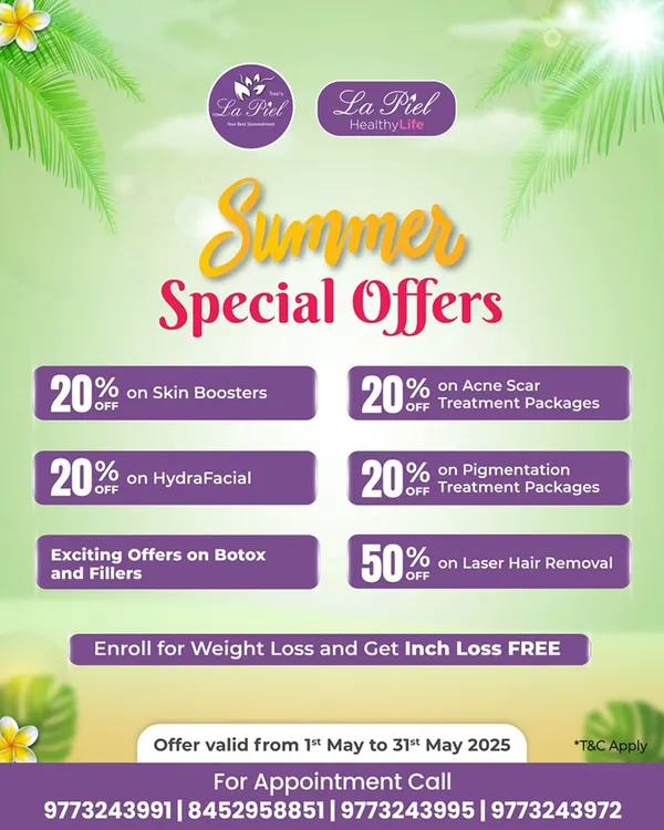 To help my patients get their summer glow, I curated a list of special offers. This included discounts on popular treatments like Skin Boosters, HydraFacial, and Laser Hair Removal to address common seasonal concerns.