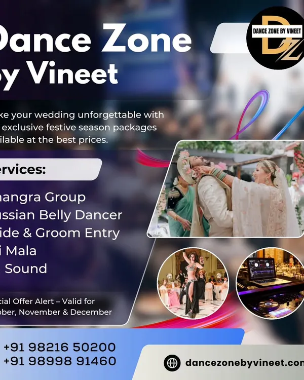 Our festive season package is a complete entertainment solution. It bundles our most popular services like a Bhangra group, Russian belly dancer, bride & groom entry, Jaimala setup, and DJ sound at a special price.