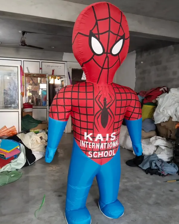 An inflatable walking costume of the friendly neighborhood Spider-Man. This is a very popular choice for school events and kids' parties, with the school's name printed for customization.