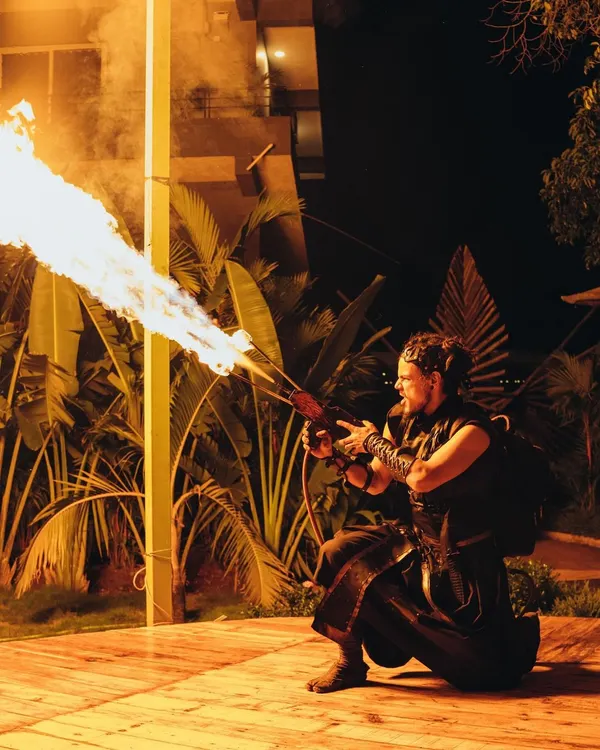 We bring the heat with high-impact props like our custom flamethrowers. This is perfect for creating a major wow-moment at large-scale events, festivals, and exclusive parties.