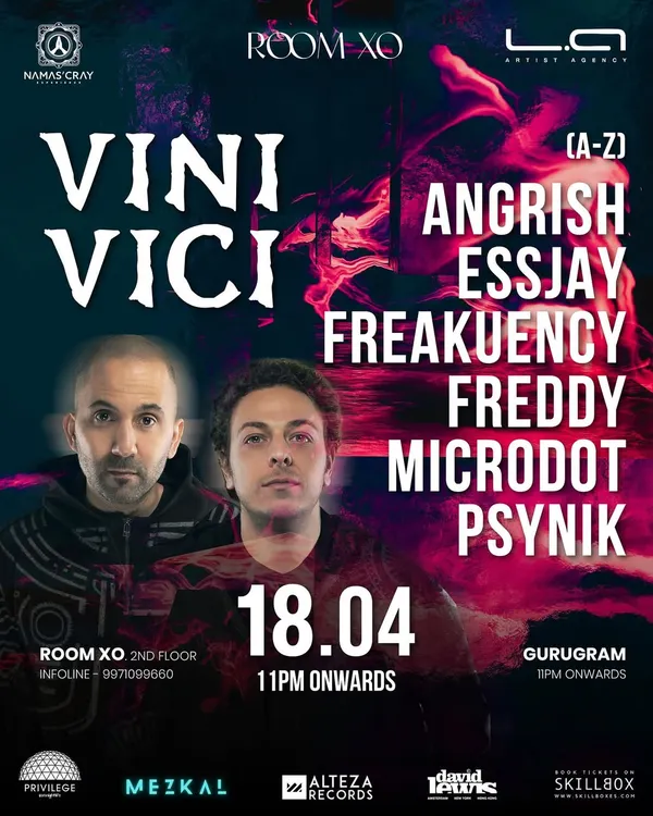 The official flyer for the Vini Vici India tour stop in Gurugram. Being part of a lineup with such iconic names in the psychedelic trance world was a massive highlight.