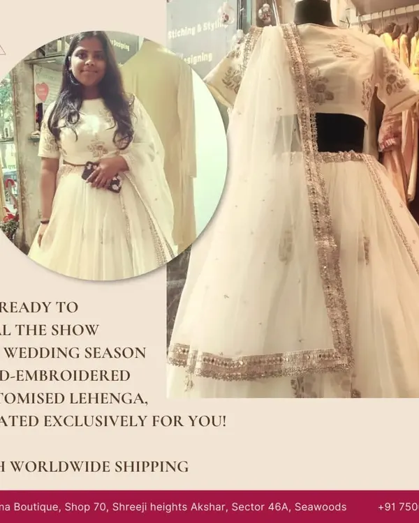 Get ready for the wedding season with a hand-embroidered custom lehenga. I work with you to create an exclusive design that ensures you will steal the show.